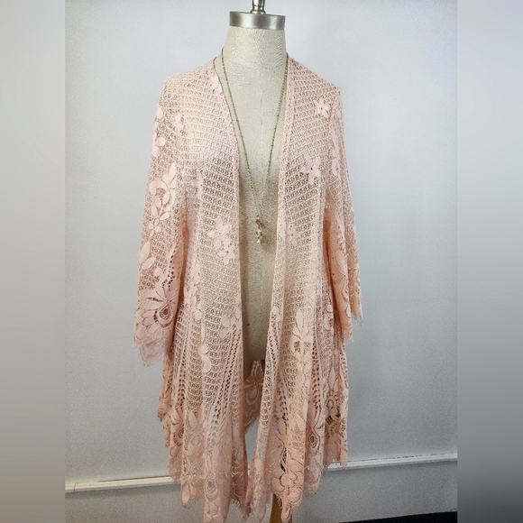 Torrid Women's Elegant Pink Lace Knit Kimono Cardigan Lightweight Spring, sz 1/2 - Picture 1 of 14